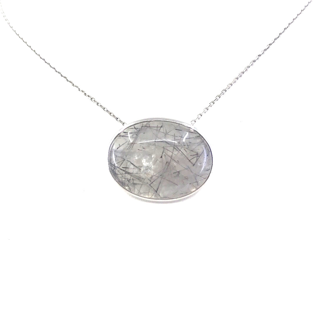 Sterling Silver Grey Stone Pendant - HK Jewels