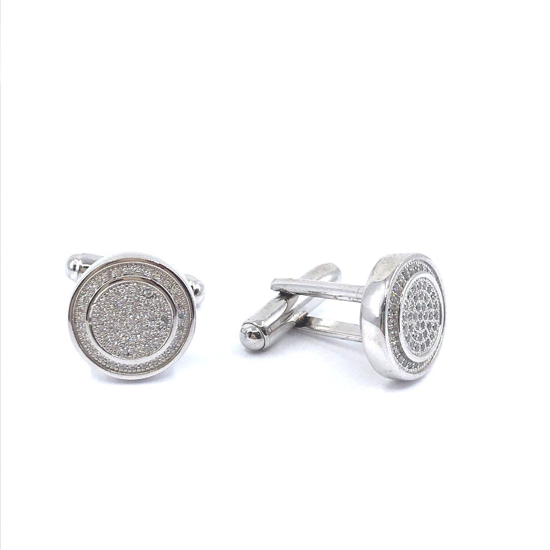 Sterling Silver Circle Shiny Border and Interior Circle Cufflinks - HK Jewels