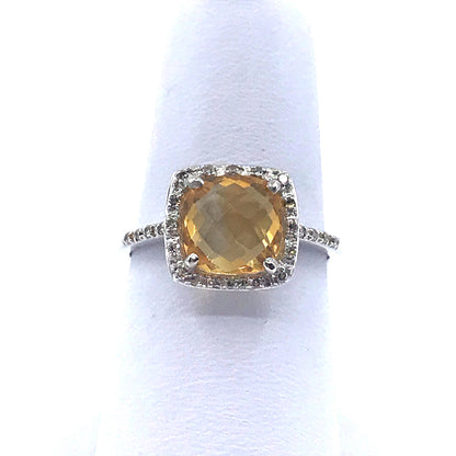 14K White Gold and Diamond Citrine Ring - HK Jewels