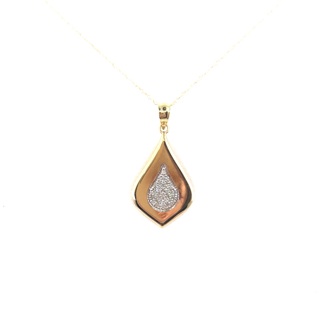 Yellow Gold Flame Shaped Diamond Pendant Necklace - HK Jewels