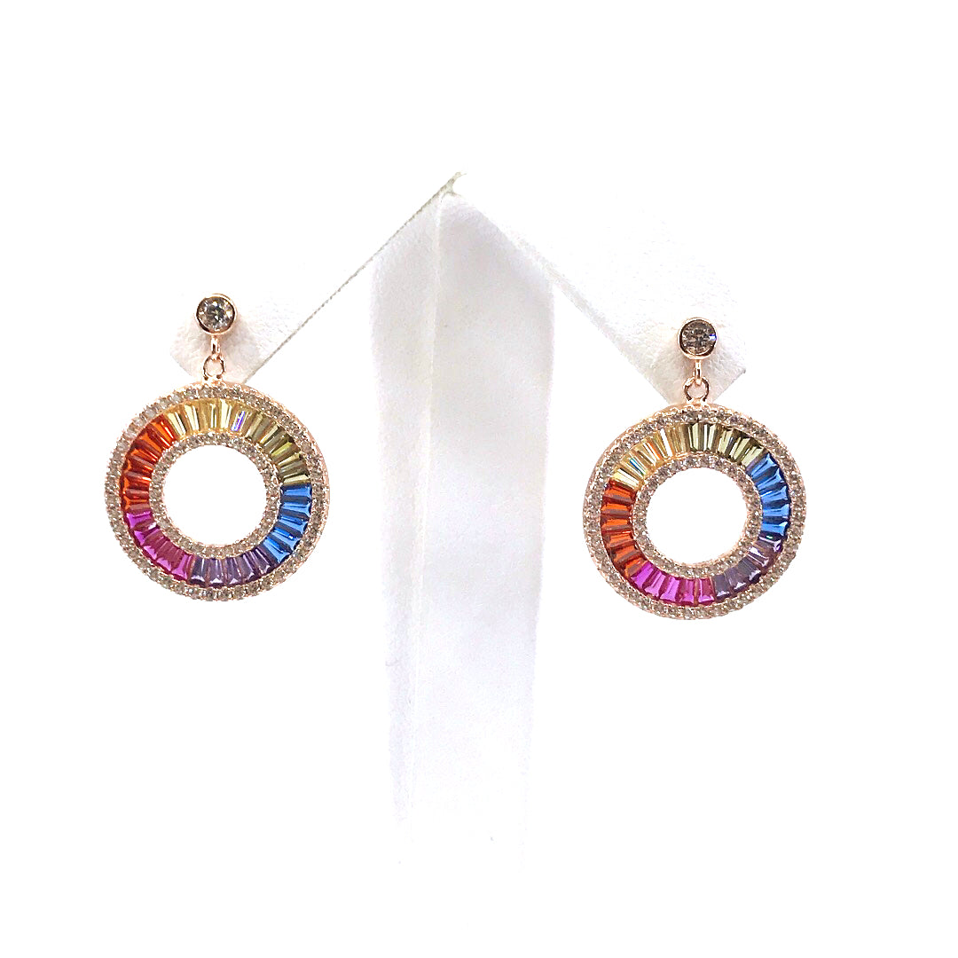 Sterling Silver Rainbow Circle Earrings - HK Jewels