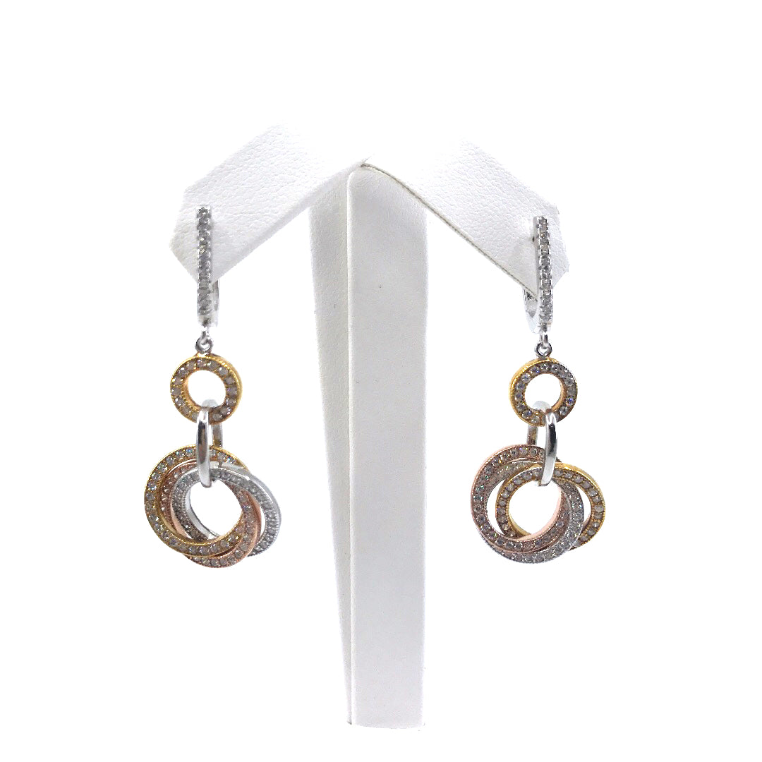 Sterling Silver Tricolor Circle Earrings - HK Jewels