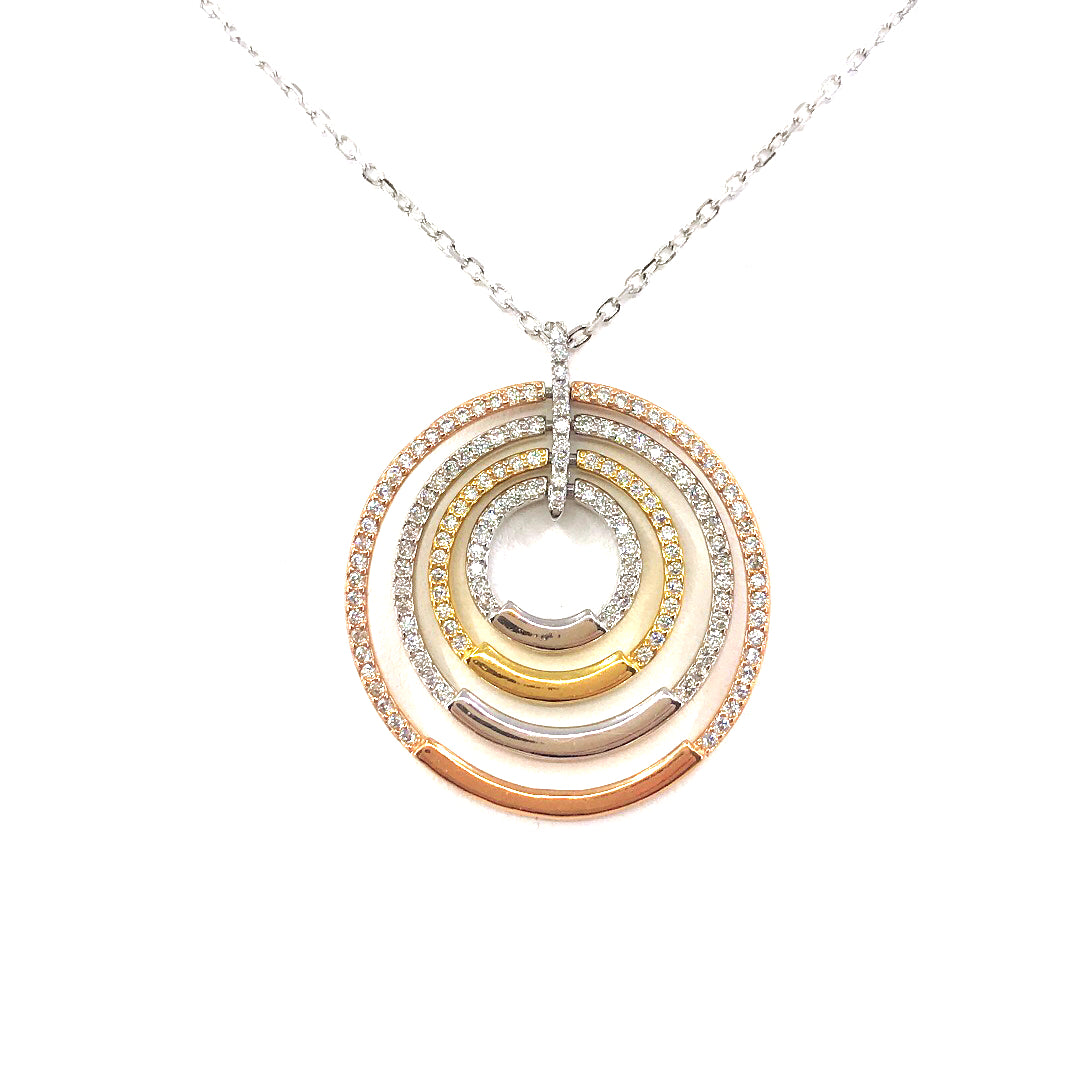 Sterling Silver Tricolored Circle Pendant - HK Jewels