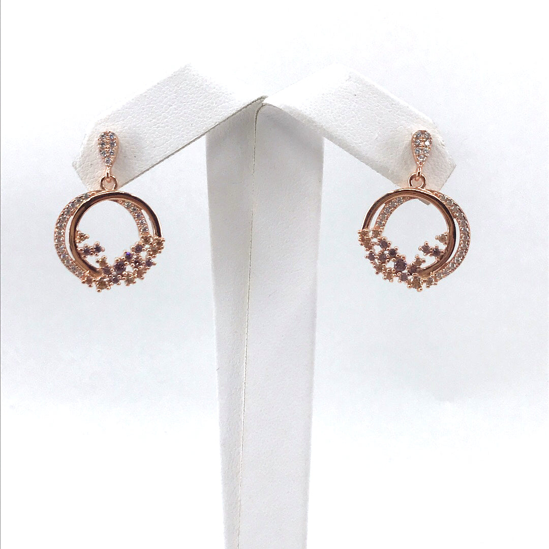 Sterling Silver Rose Gold Plated Double Circle Earrings - HK Jewels