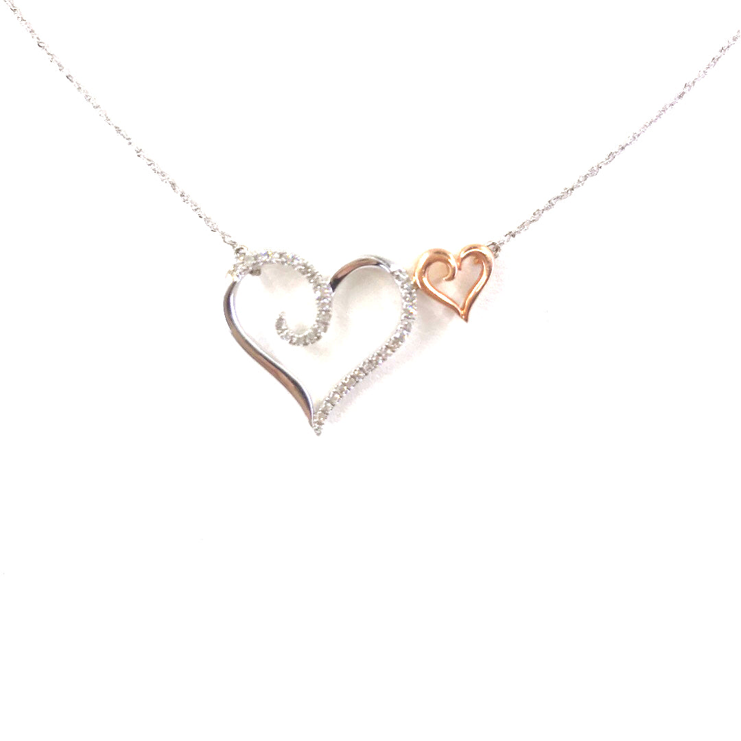 White Gold Double Heart Necklace - HK Jewels