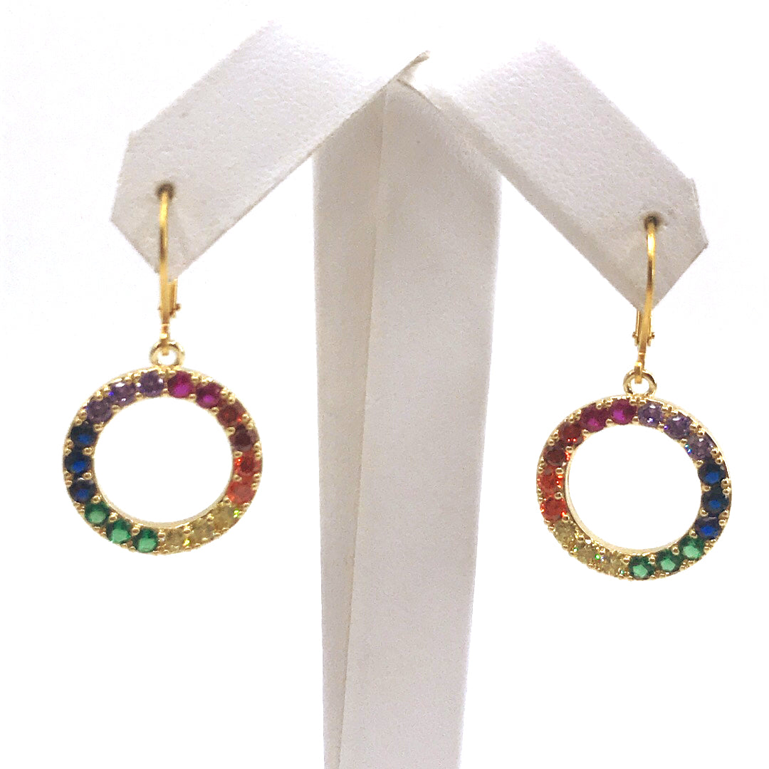 Gold Plated Surgical Steel Multicolor Circle Earrings - HK Jewels