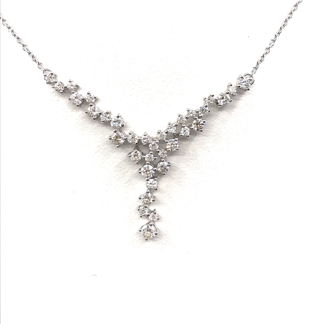 14K White Gold Y-Shaped Diamond Necklace - HK Jewels