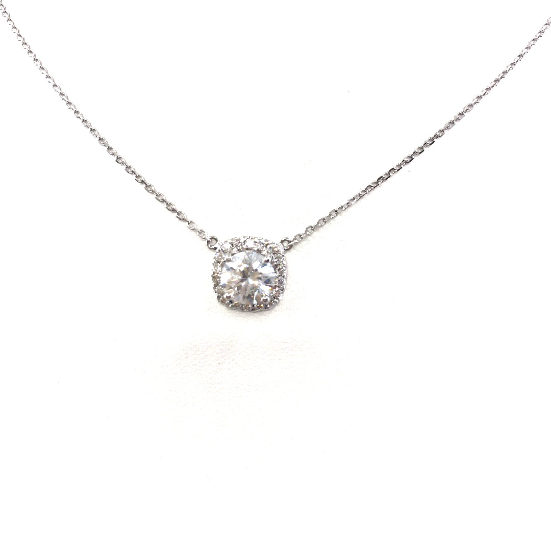 14K White Gold Diamond Solitaire Necklace - HK Jewels