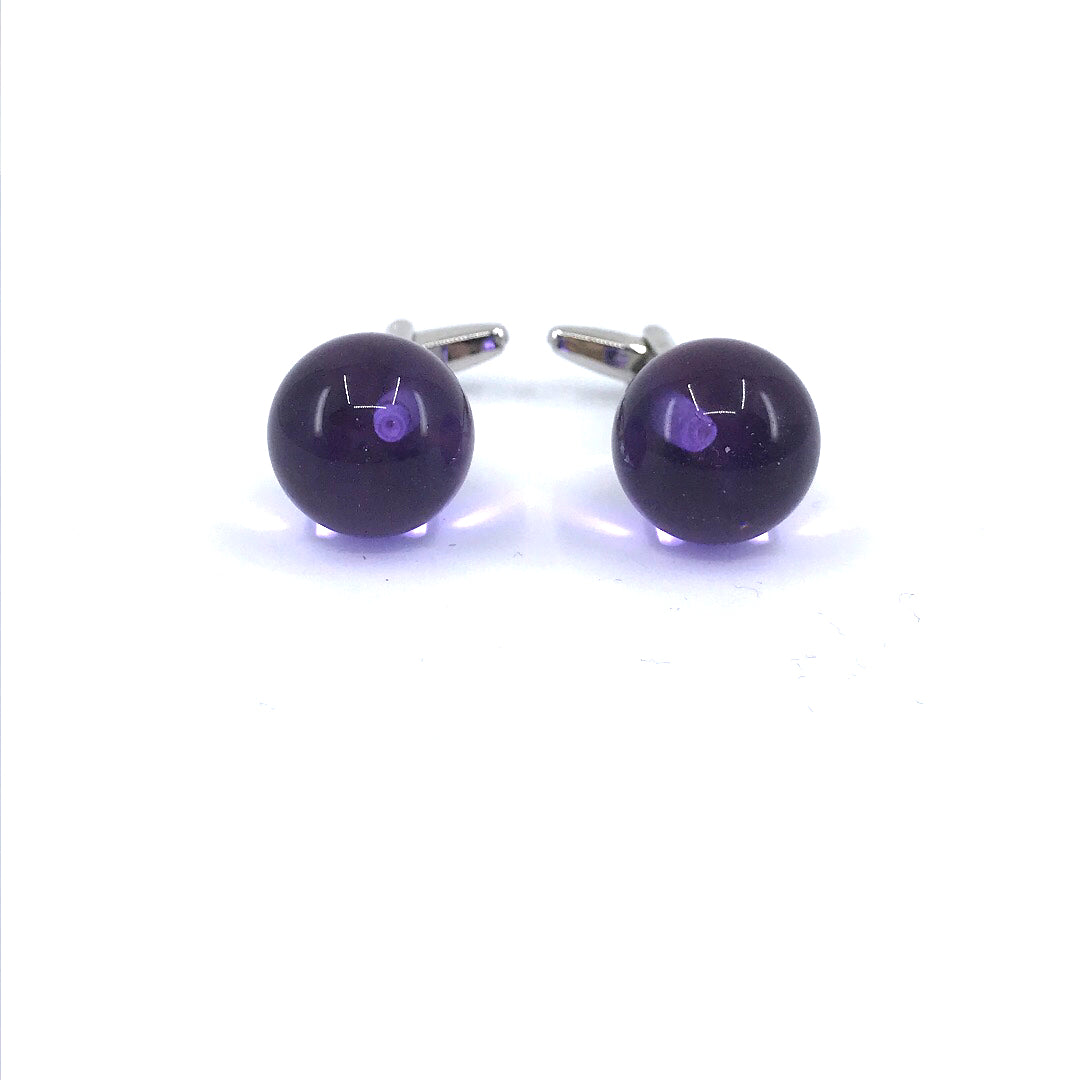 Stainless Steel Purple Ball Cufflinks - HK Jewels
