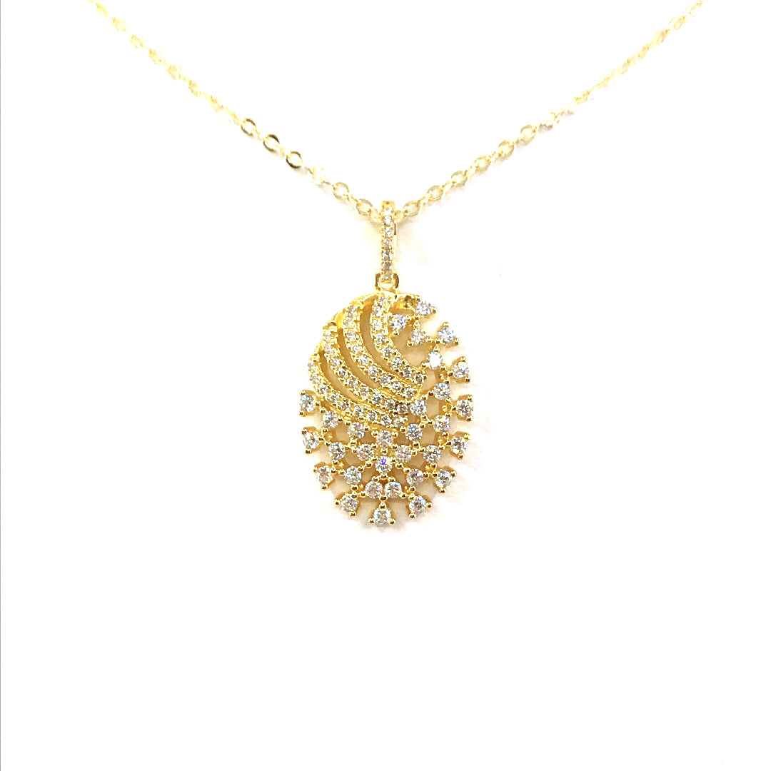Gold Plated Sterling Silver Micro Pave Oval Pendant - HK Jewels