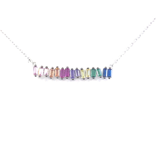 Sterling Silver Rainbow Bar Necklace - HK Jewels
