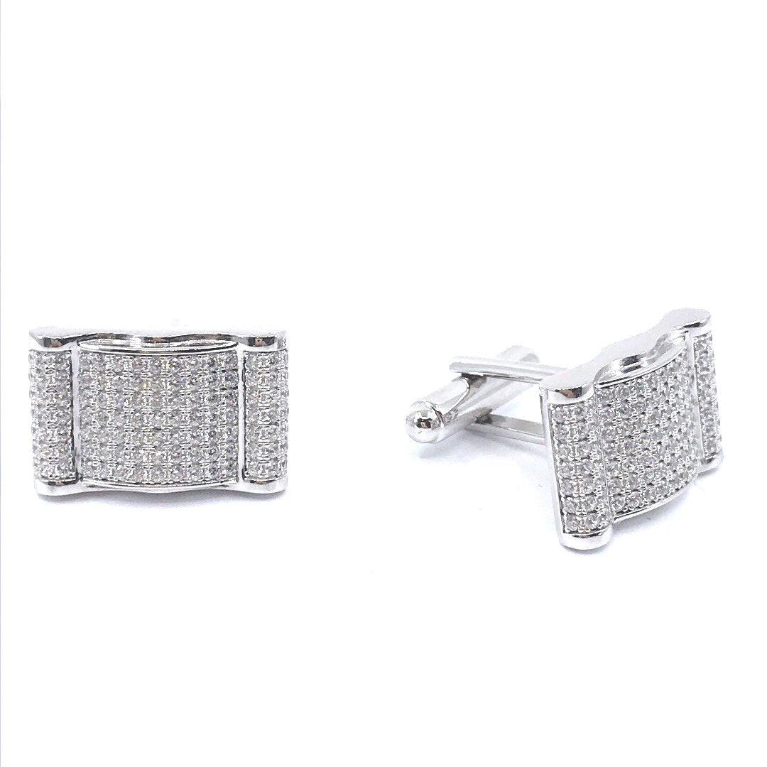 Sterling Silver Curved Rectangles Three Section Cufflinks - HK Jewels