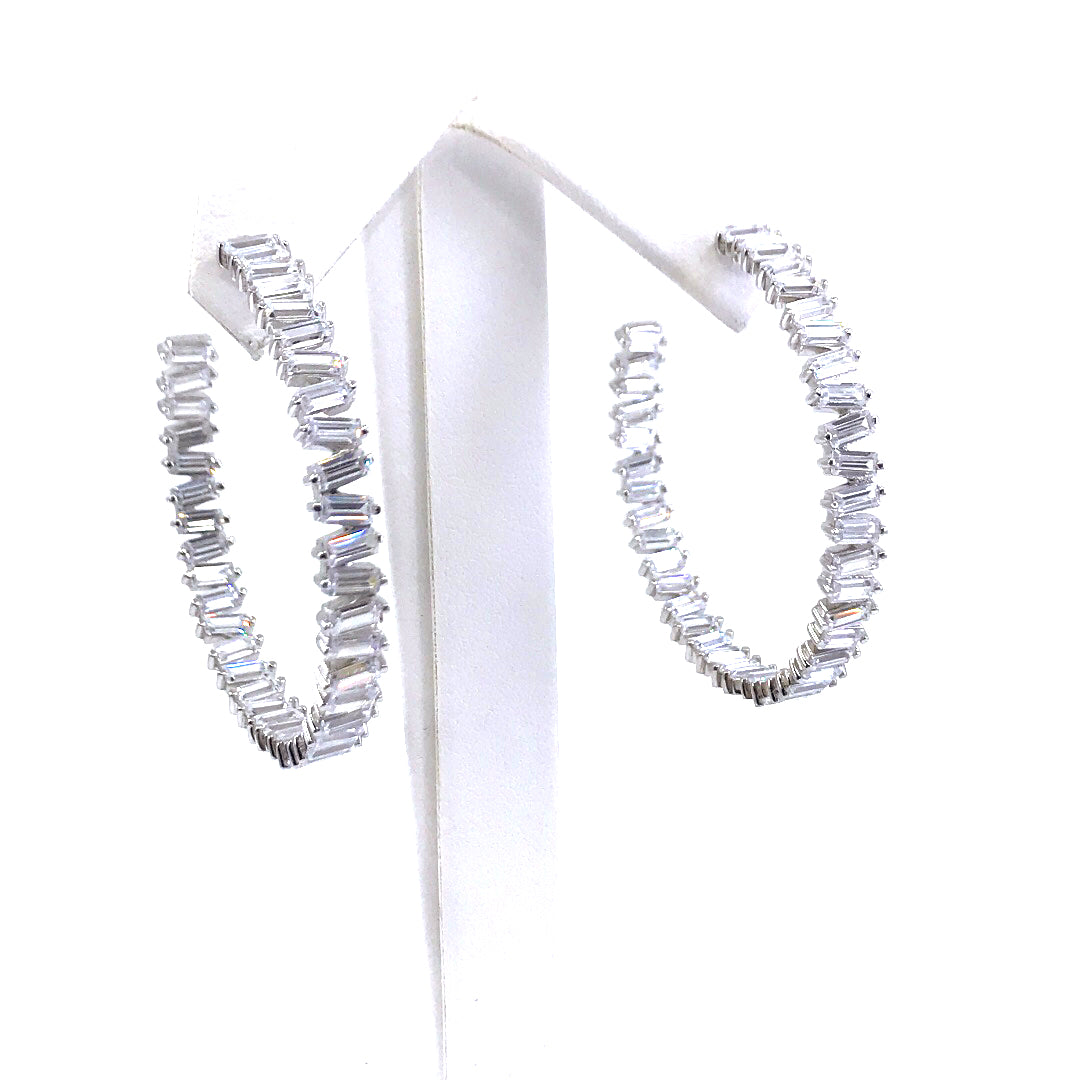Sterling Silver Baguette Hoop Earrings - HK Jewels