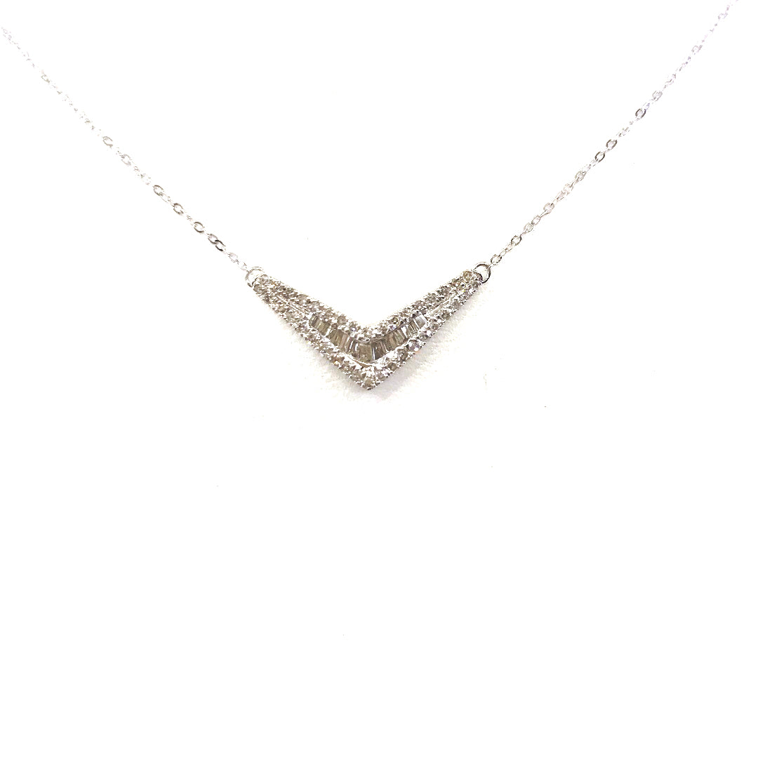 White Gold V-Shaped Necklace - HK Jewels