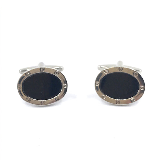 Rhodium Plated Black Cufflinks - HK Jewels