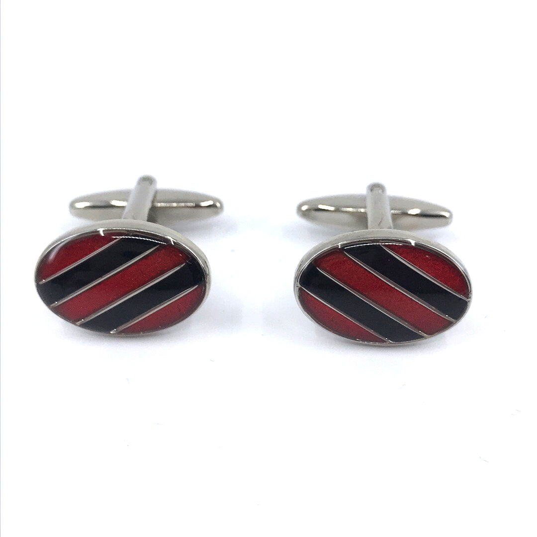 Stainless Steel Red and Black Striped Cufflinks - HK Jewels