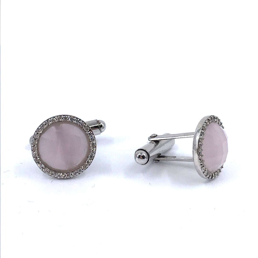 Sterling Silver Pink Stone Cufflinks - HK Jewels