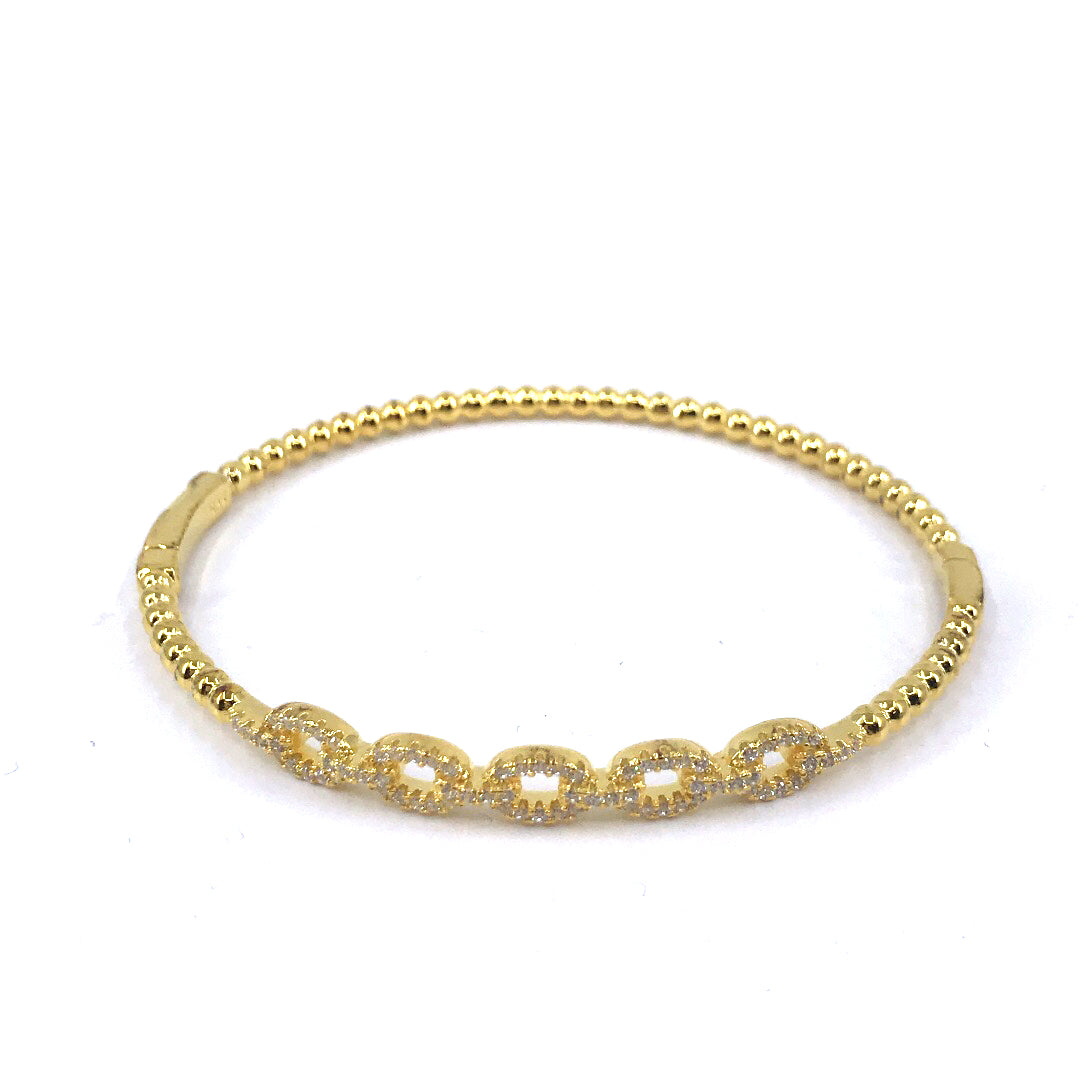Sterling Silver Gold Plated Link Bangle - HK Jewels