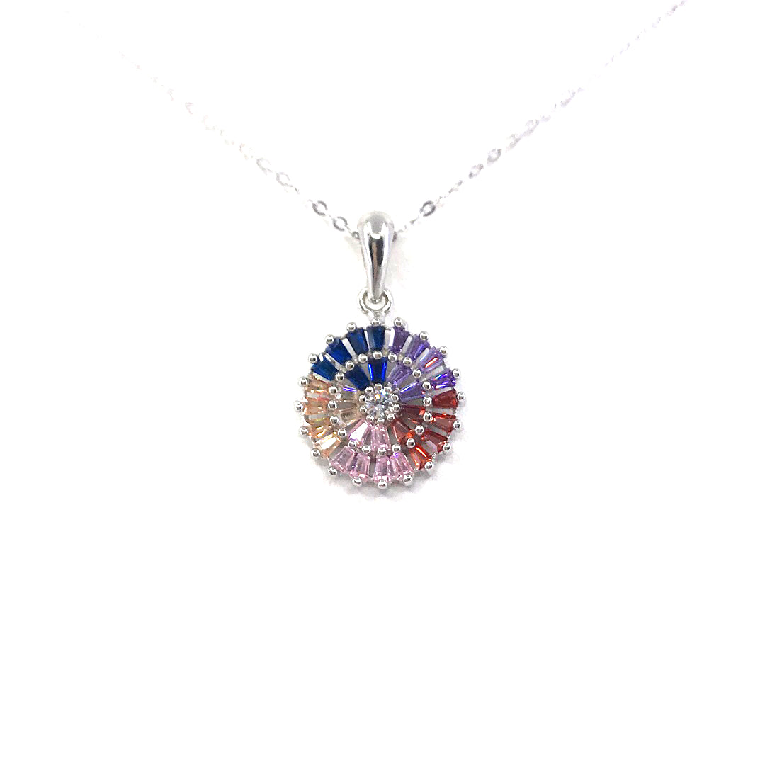 Sterling Silver Rainbow Circle Pendant - HK Jewels