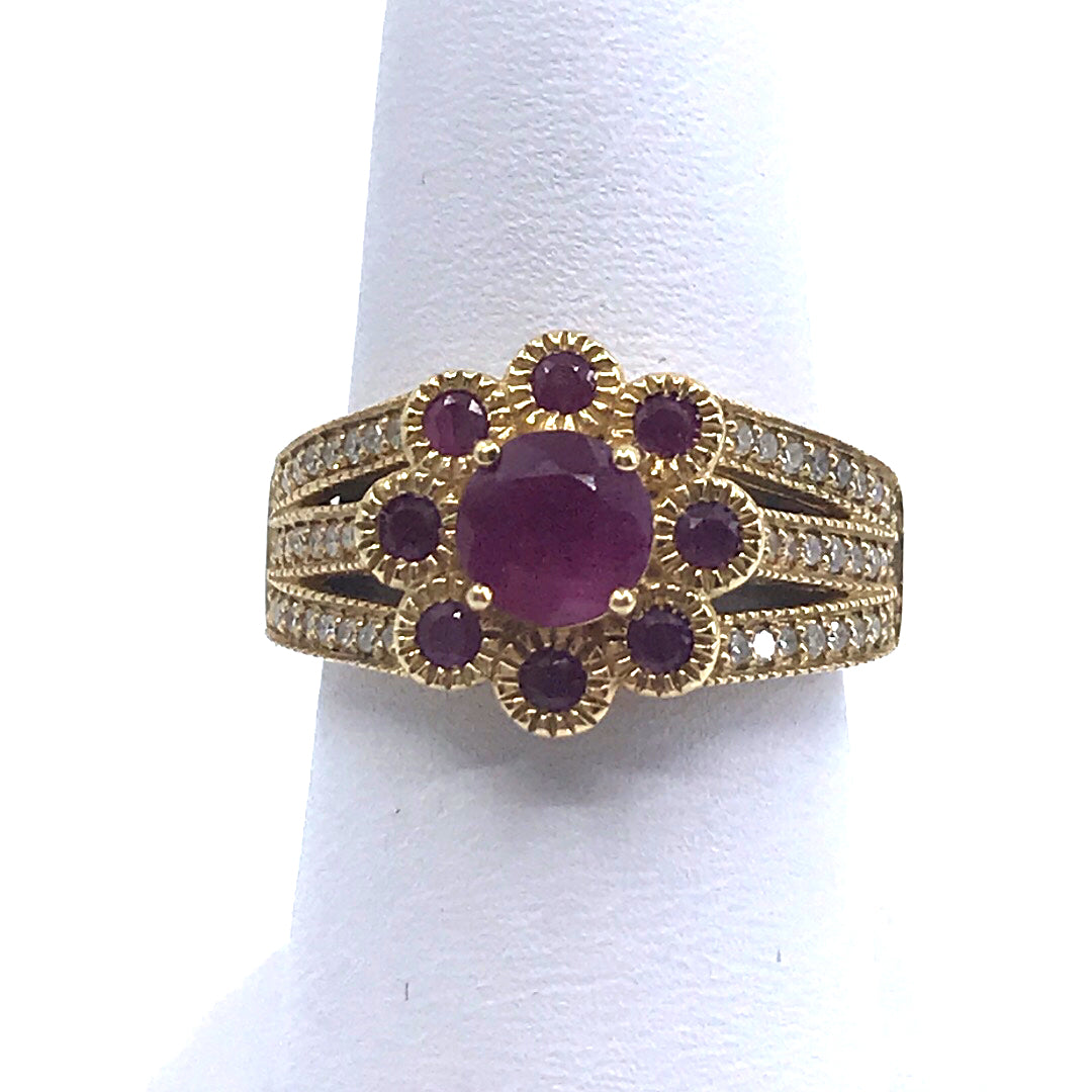 14K Gold Ruby Flower Ring - HK Jewels