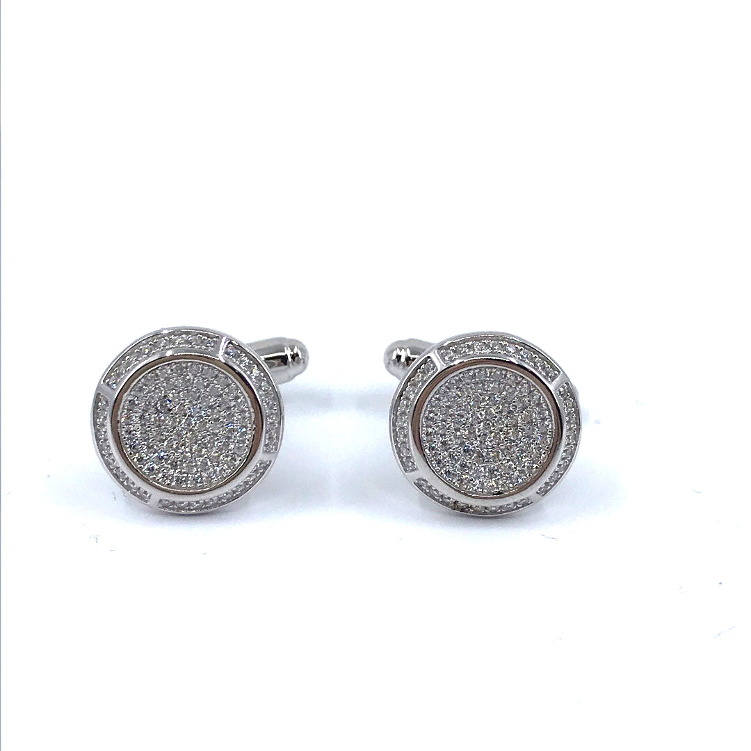 Sterling Silver Round Micropave Cufflinks - HK Jewels