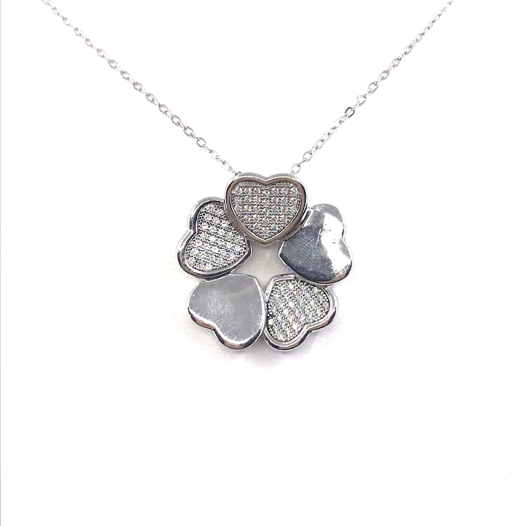 Sterling Silver Flower Heart Pendant - HK Jewels