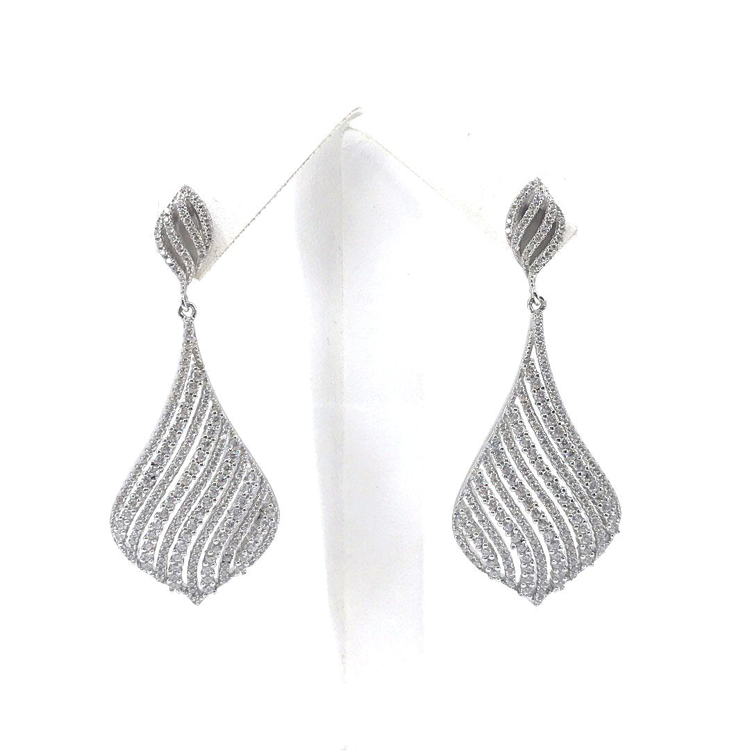 Sterling Silver Flame Earrings with Diagonal Lines - HK Jewels