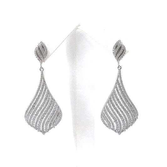 Sterling Silver Flame Earrings with Diagonal Lines - HK Jewels