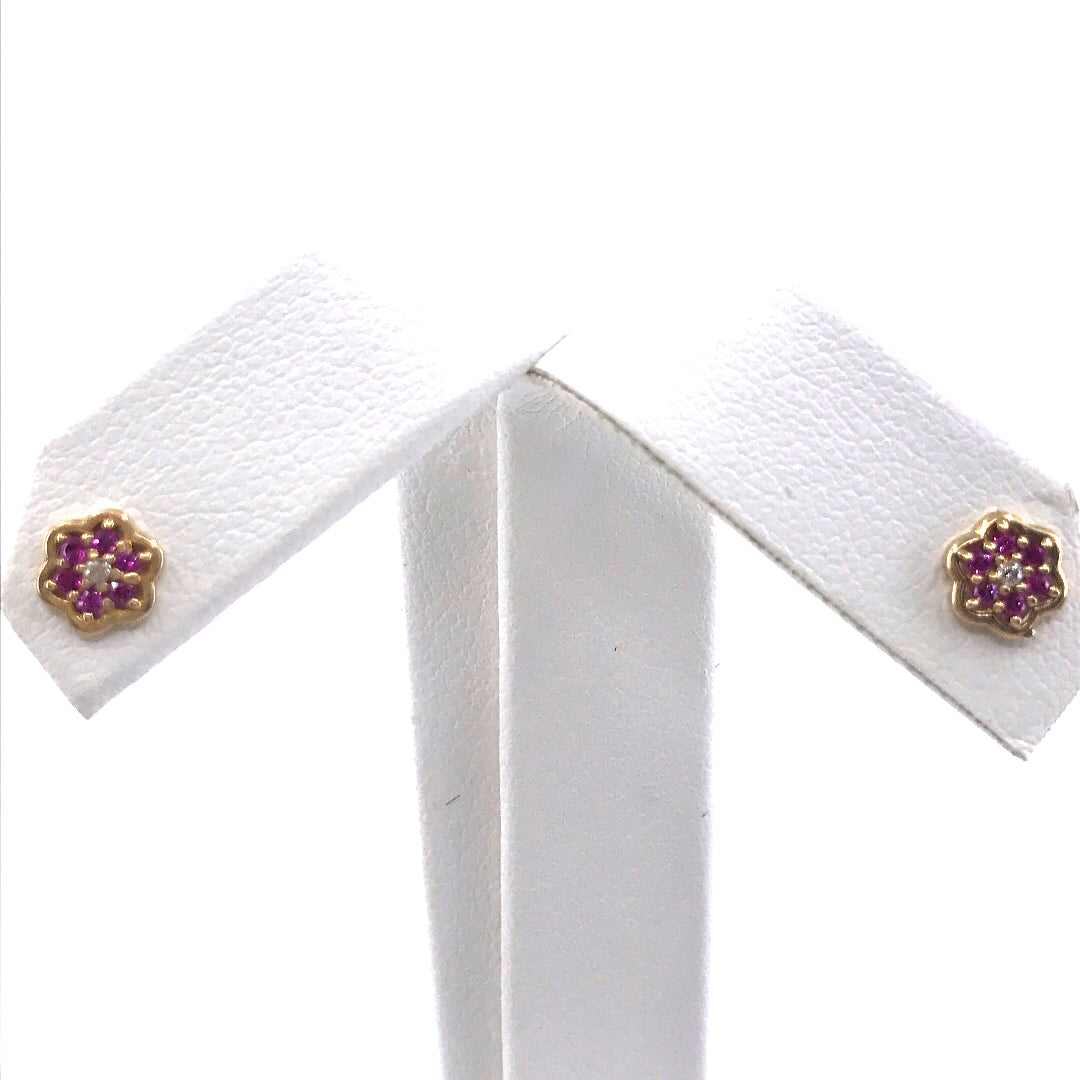 14K Gold Pink Flower Stud Earrings - HK Jewels