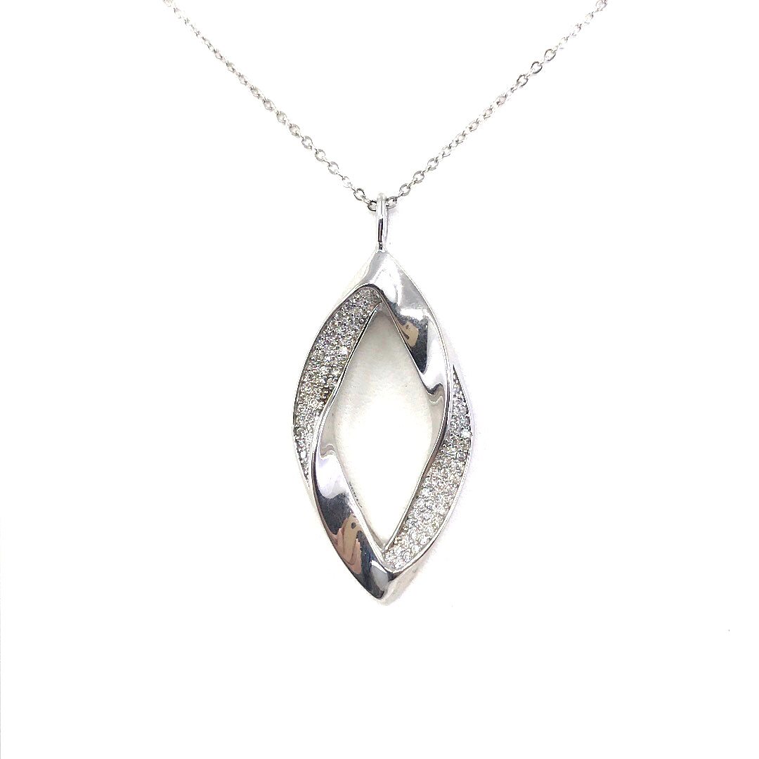 Sterling Silver Twisted Diamond-Shape Micro Pave Pendant - HK Jewels