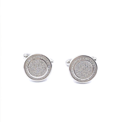 Sterling Silver Circle Shiny Border and Interior Circle Cufflinks - HK Jewels