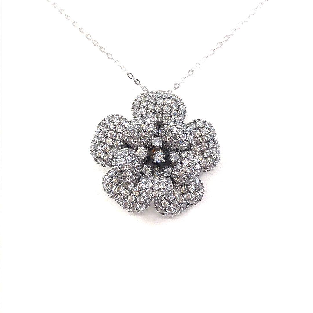 Sterling Silver 3D Flower Pendant - HK Jewels