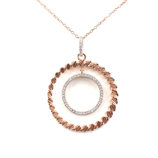 Sterling Silver Rose Gold Plated Circle Pendant - HK Jewels