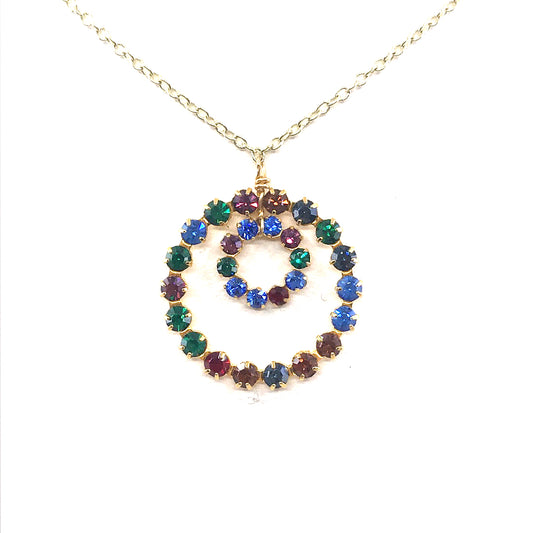 Sterling Silver Multicolor Circle Necklace - HK Jewels