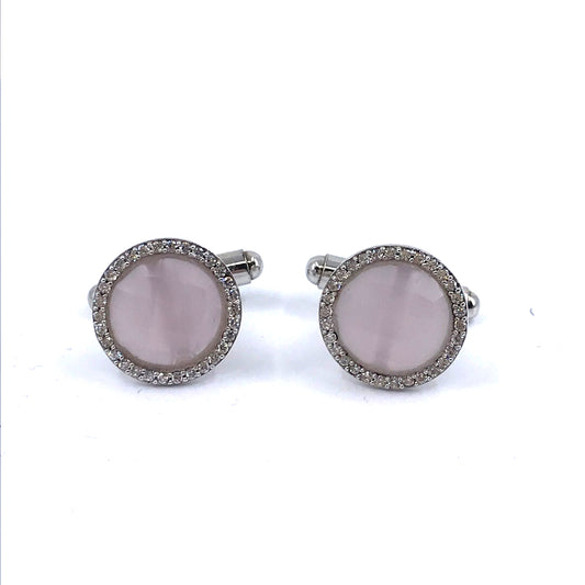 Sterling Silver Pink Stone Cufflinks - HK Jewels