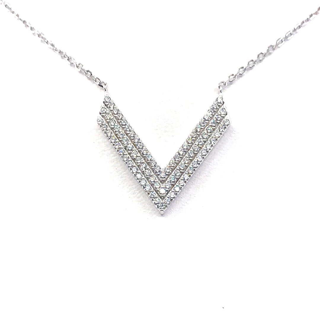 Sterling Silver V-Shaped  Bar Necklace - HK Jewels