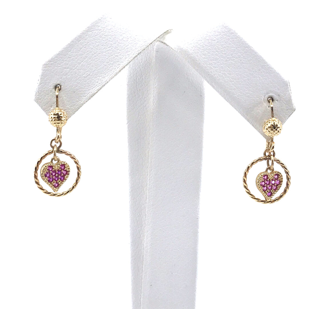 14K Gold Heart in Circle Earrings - HK Jewels