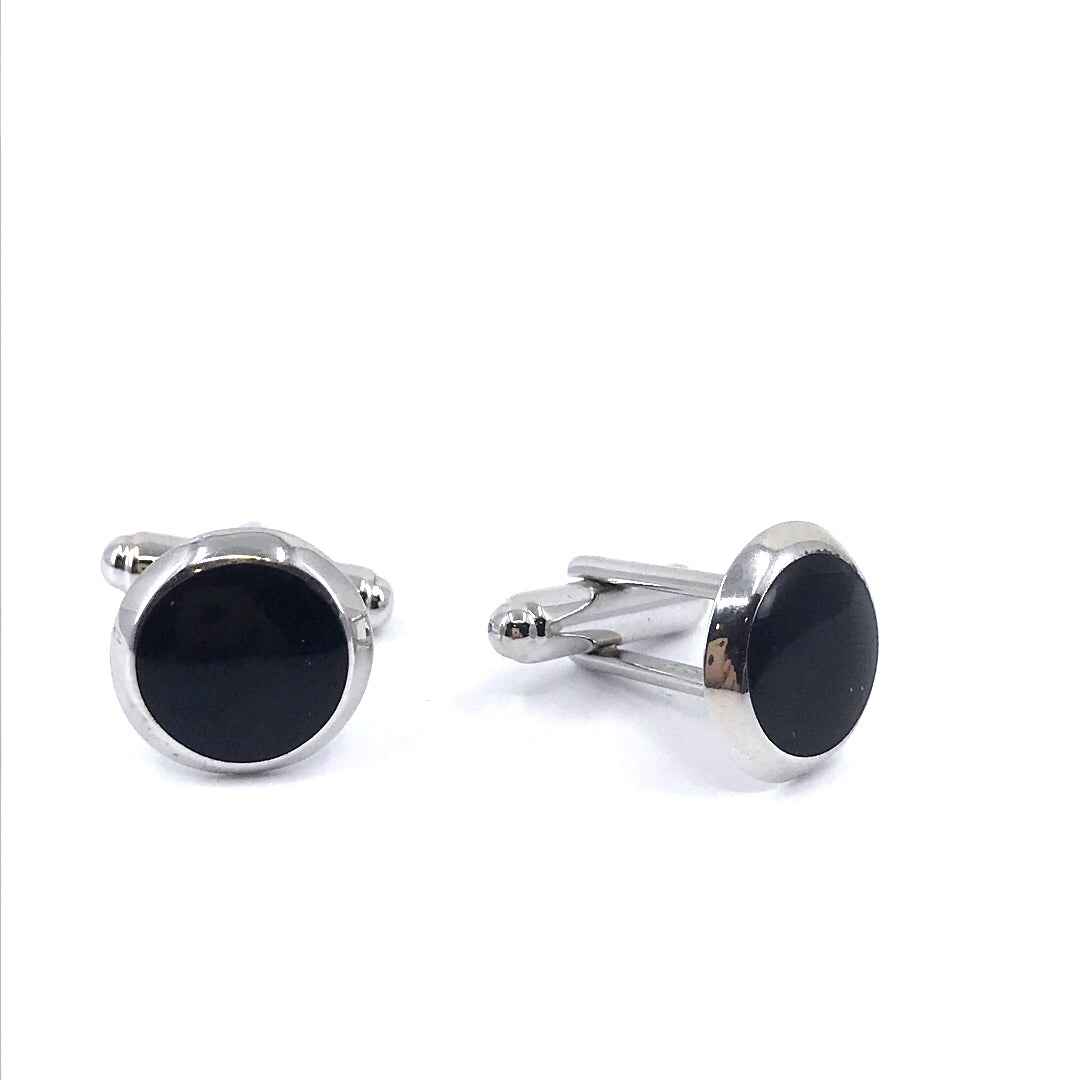 Sterling Silver Black Circle Cufflinks - HK Jewels