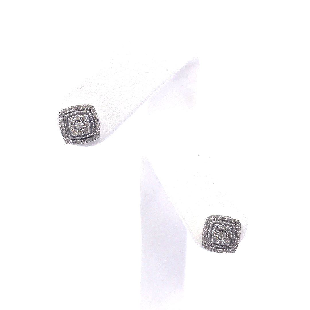 White Gold Square Stud Earrings - HK Jewels
