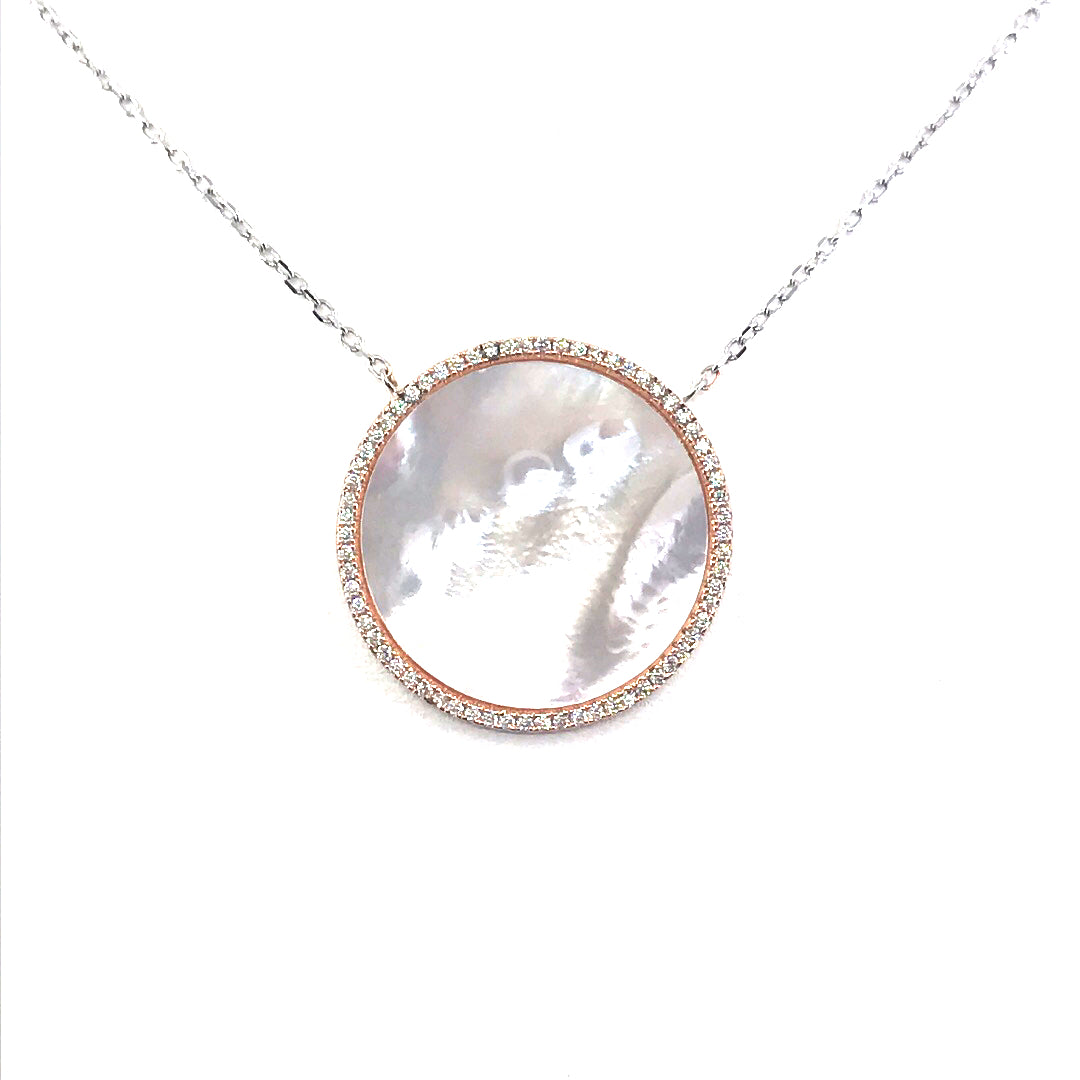 Sterling Silver Mother of Pearl Circle Necklace - HK Jewels