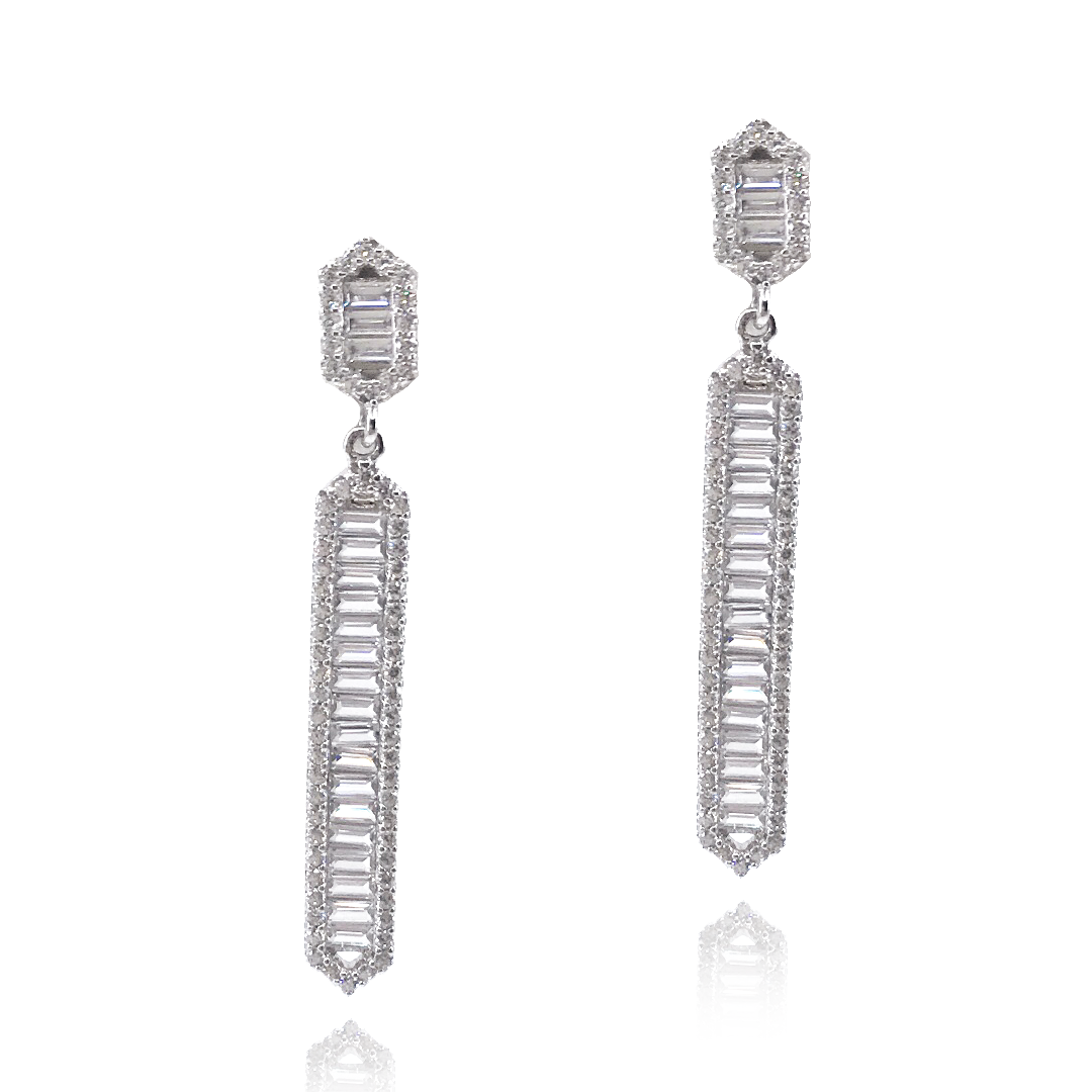Sterling Silver Long Baguette Earrings - HK Jewels