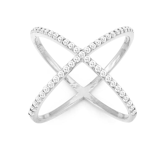 Sterling Silver CZ Single X Style Ring - HK Jewels