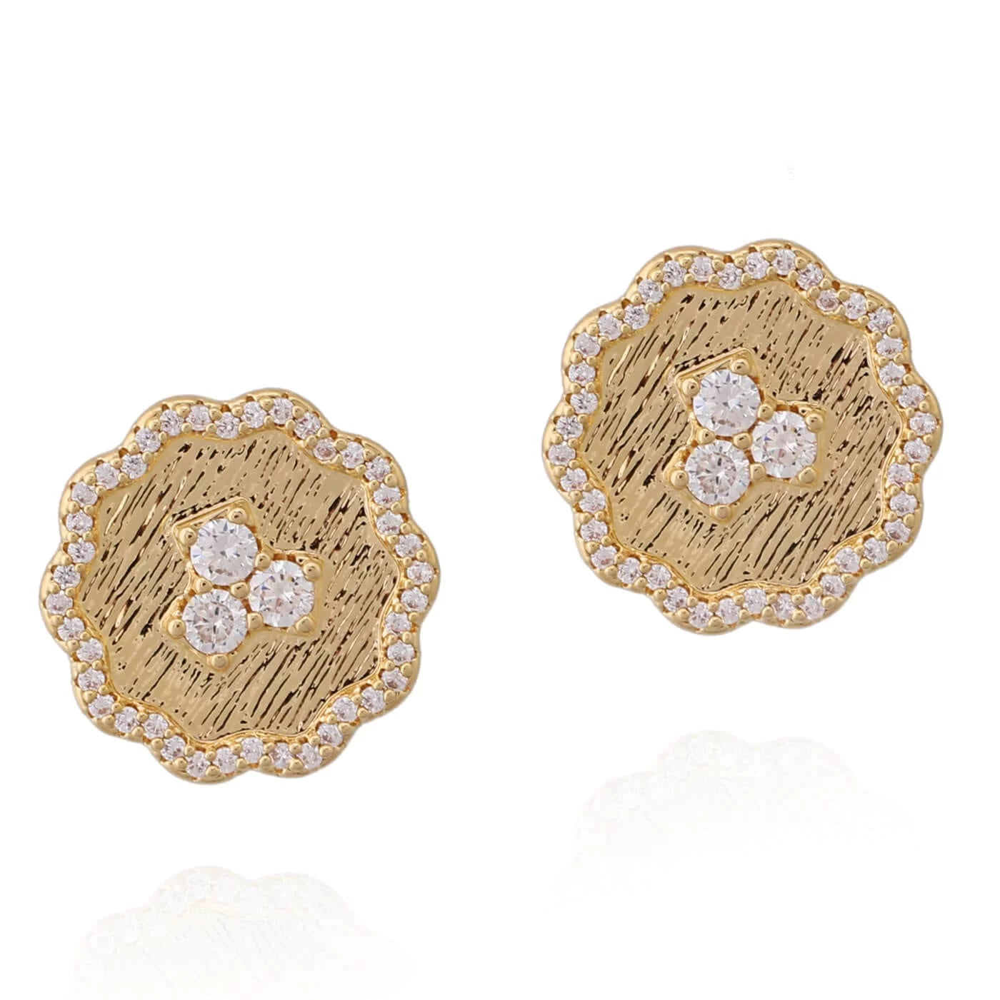Wavy Flower Brushed Gold Stud Earring - HK Jewels